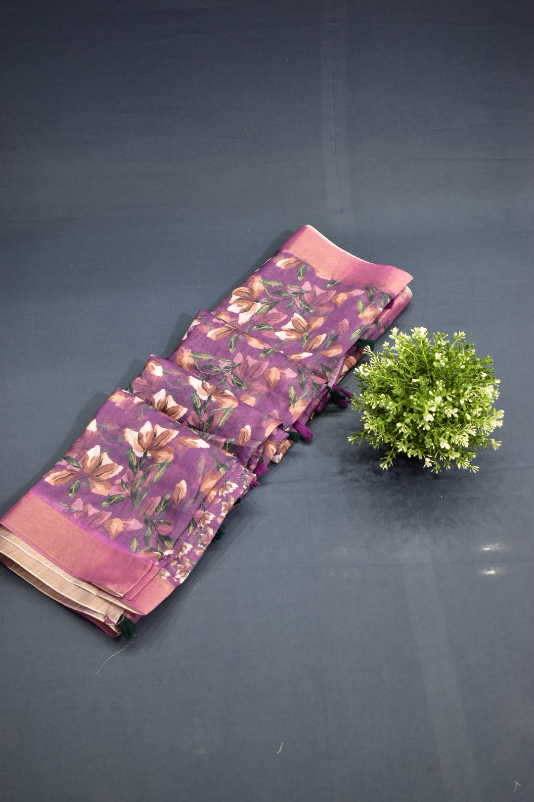 PURPLE- LINEN COTTON FLORAL PRINT SAREE
