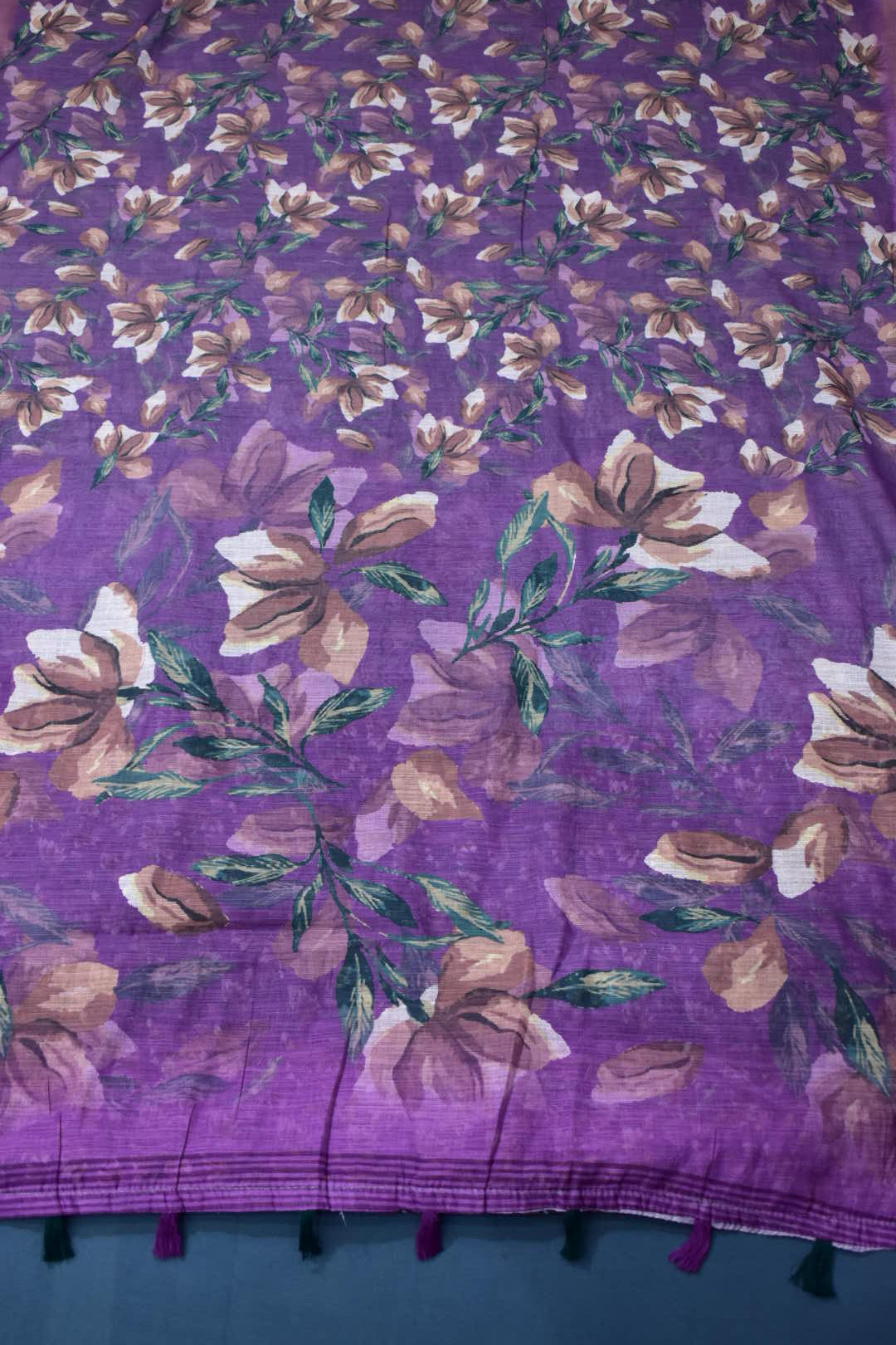 PURPLE- LINEN COTTON FLORAL PRINT SAREE