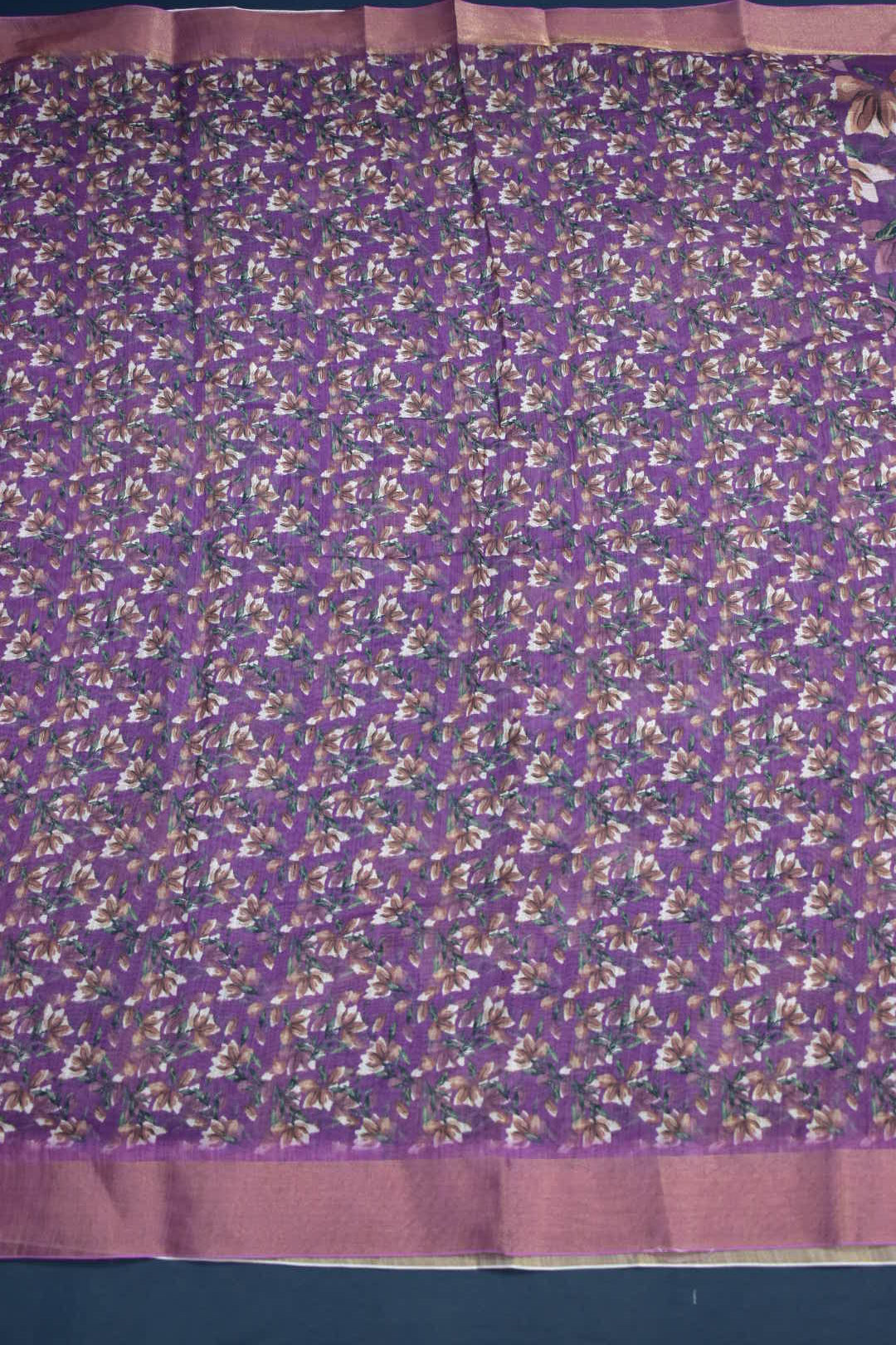 PURPLE- LINEN COTTON FLORAL PRINT SAREE