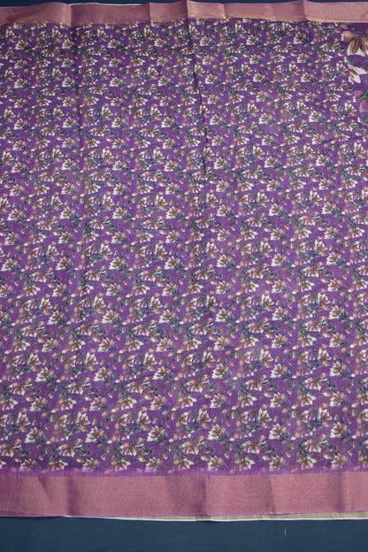 PURPLE- LINEN COTTON FLORAL PRINT SAREE