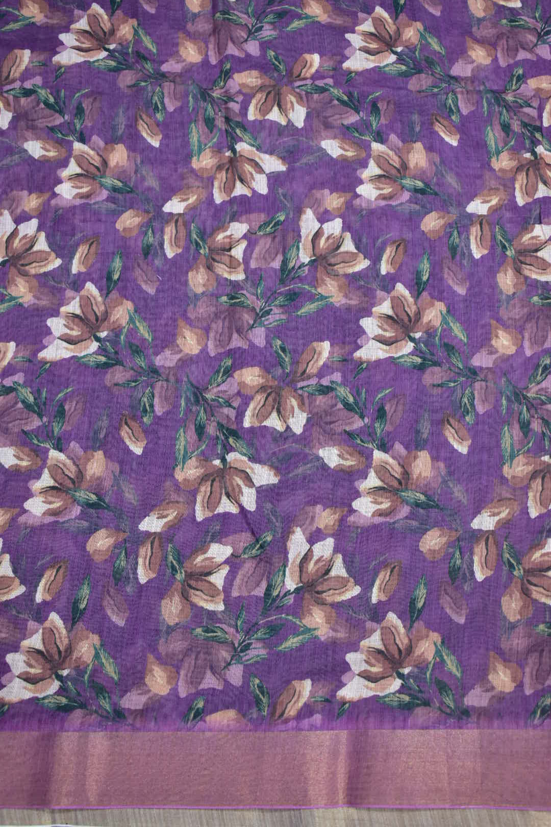 PURPLE- LINEN COTTON FLORAL PRINT SAREE