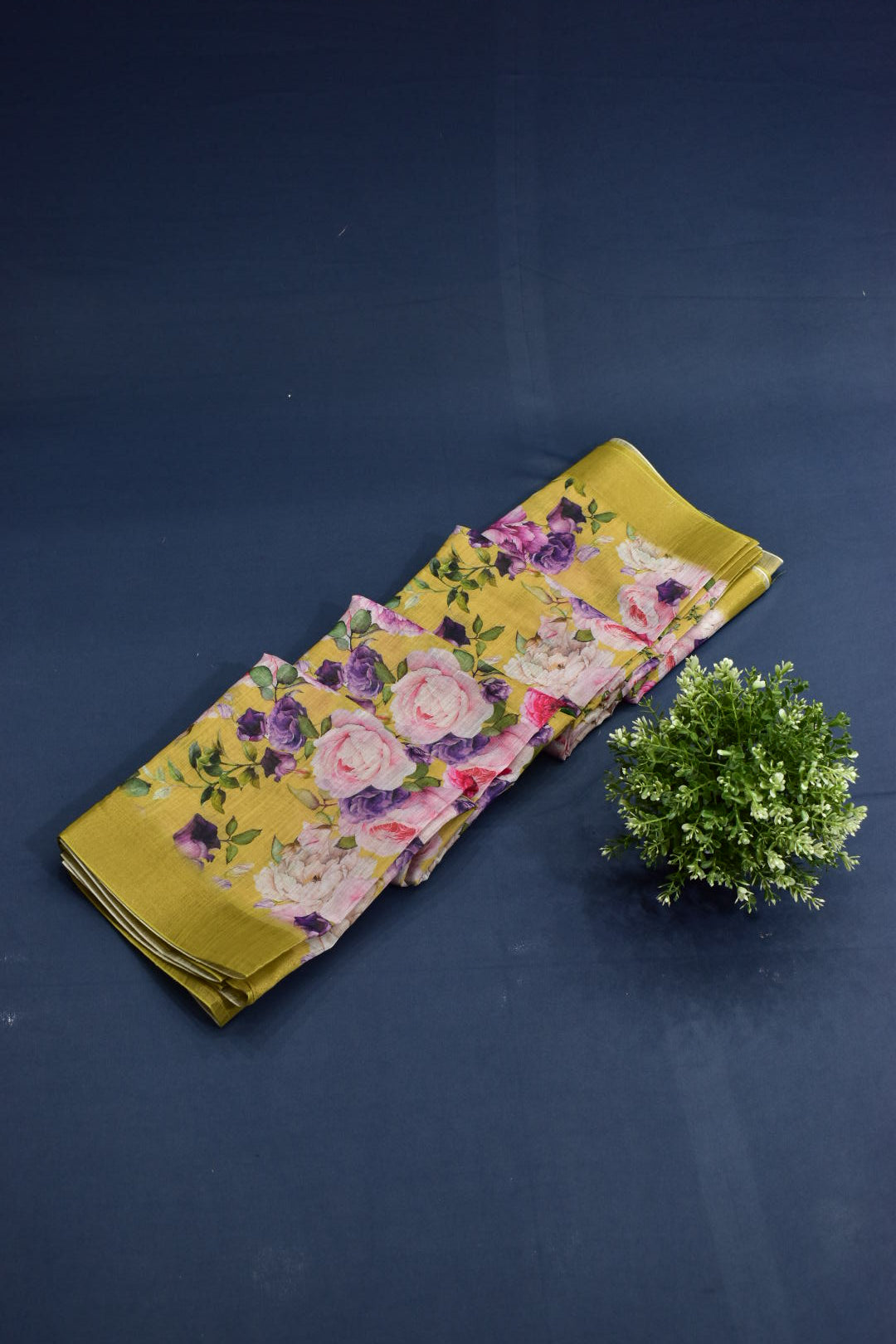 LEMON YELLOW- LINEN COTTON FLORAL PRINT SAREE