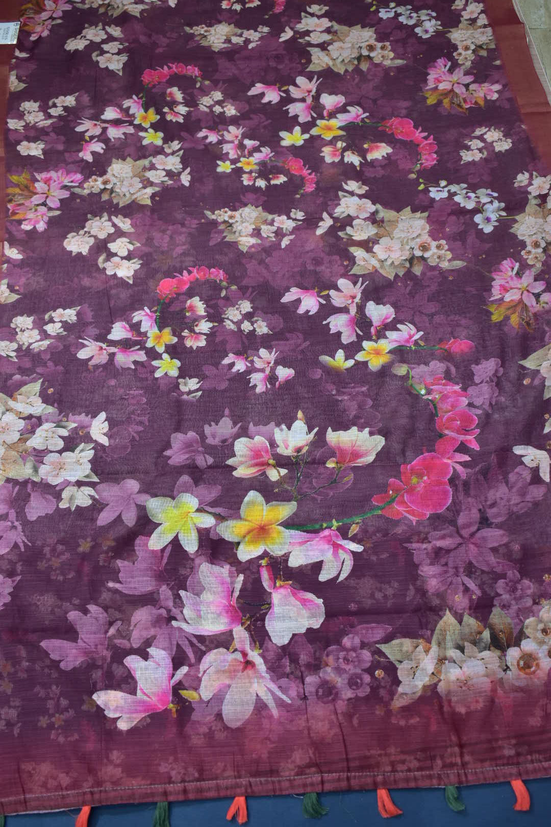 JAMUN- LINEN COTTON FLORAL PRINT SAREE