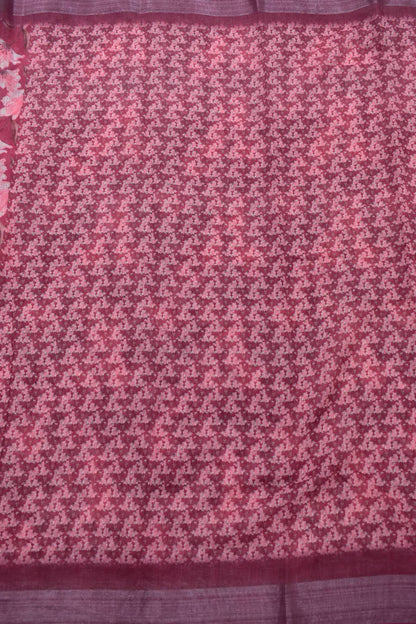 DARK PINK- LINEN COTTON FLORAL PRINT SAREE