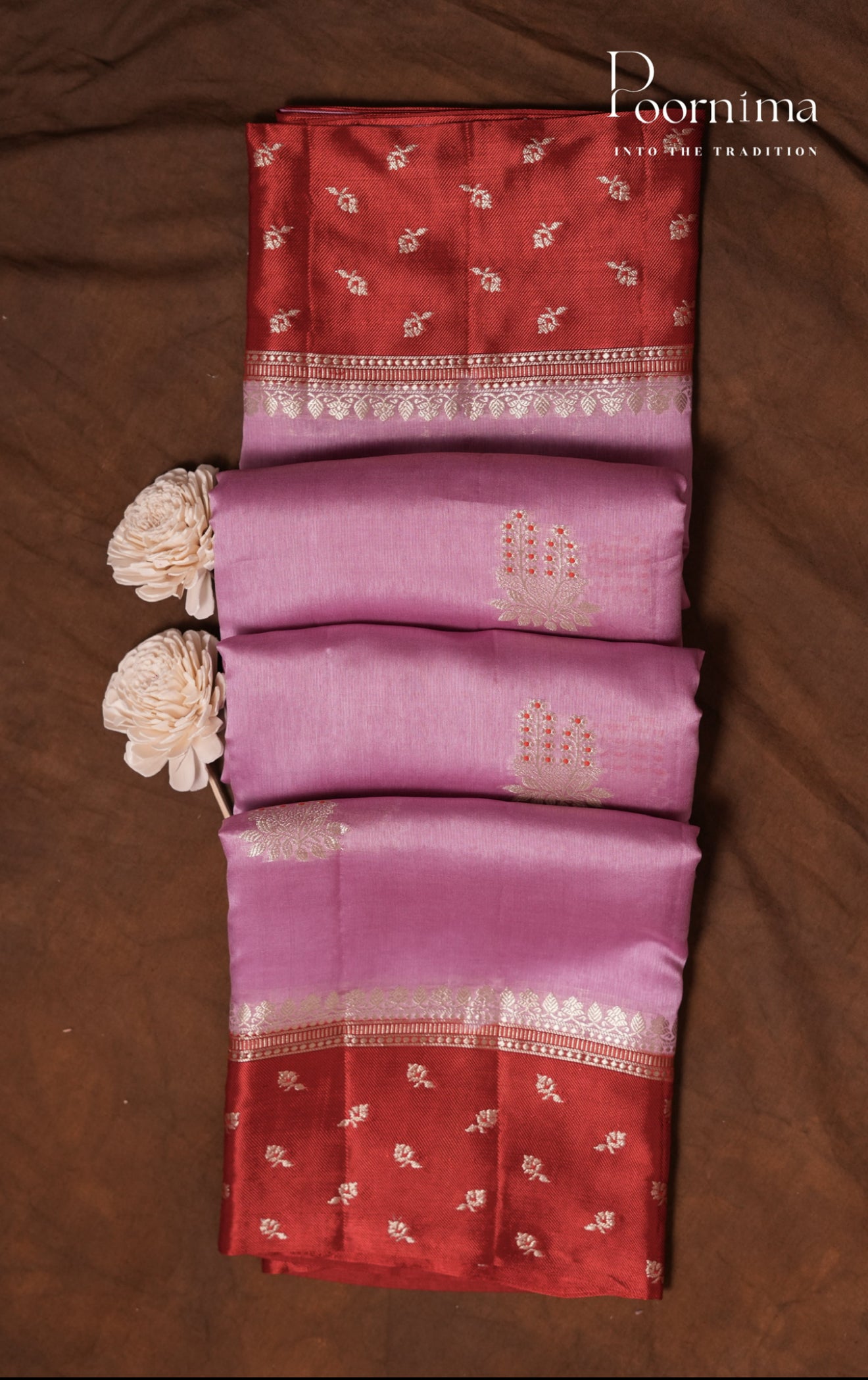 PURE MANGO SILK HANDLOOM SAREE - Peach &amp; Violet