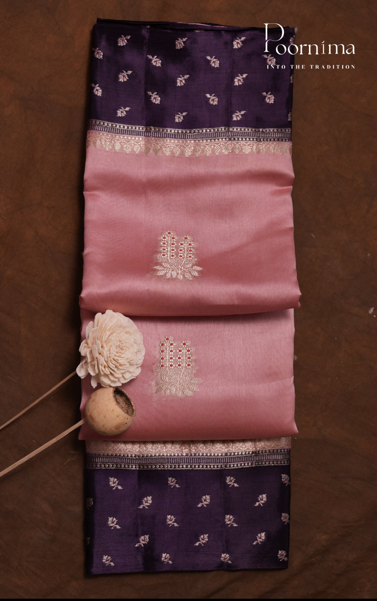 PURE MANGO SILK HANDLOOM SAREE - Peach &amp; Violet