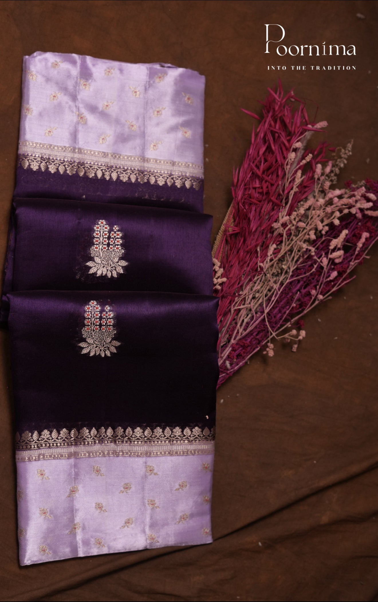 PURE MANGO SILK HANDLOOM SAREE - Peach &amp; Violet