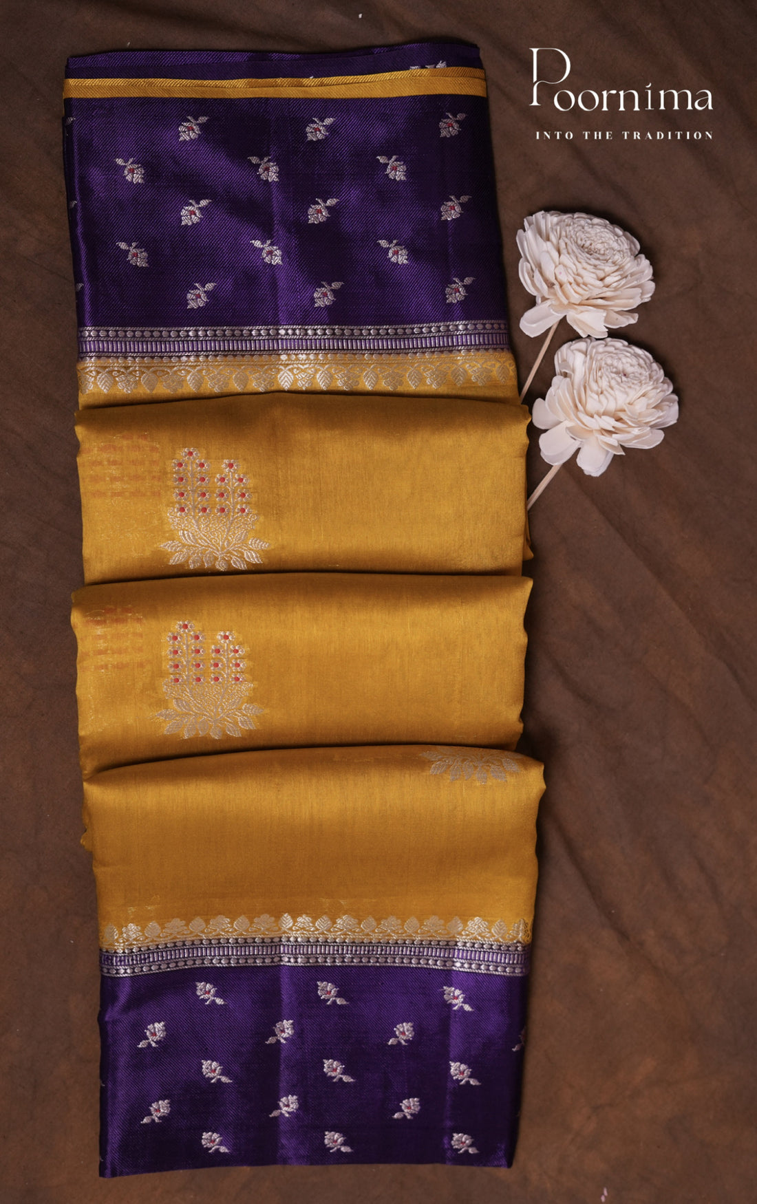 PURE MANGO SILK HANDLOOM SAREE - Peach &amp; Violet
