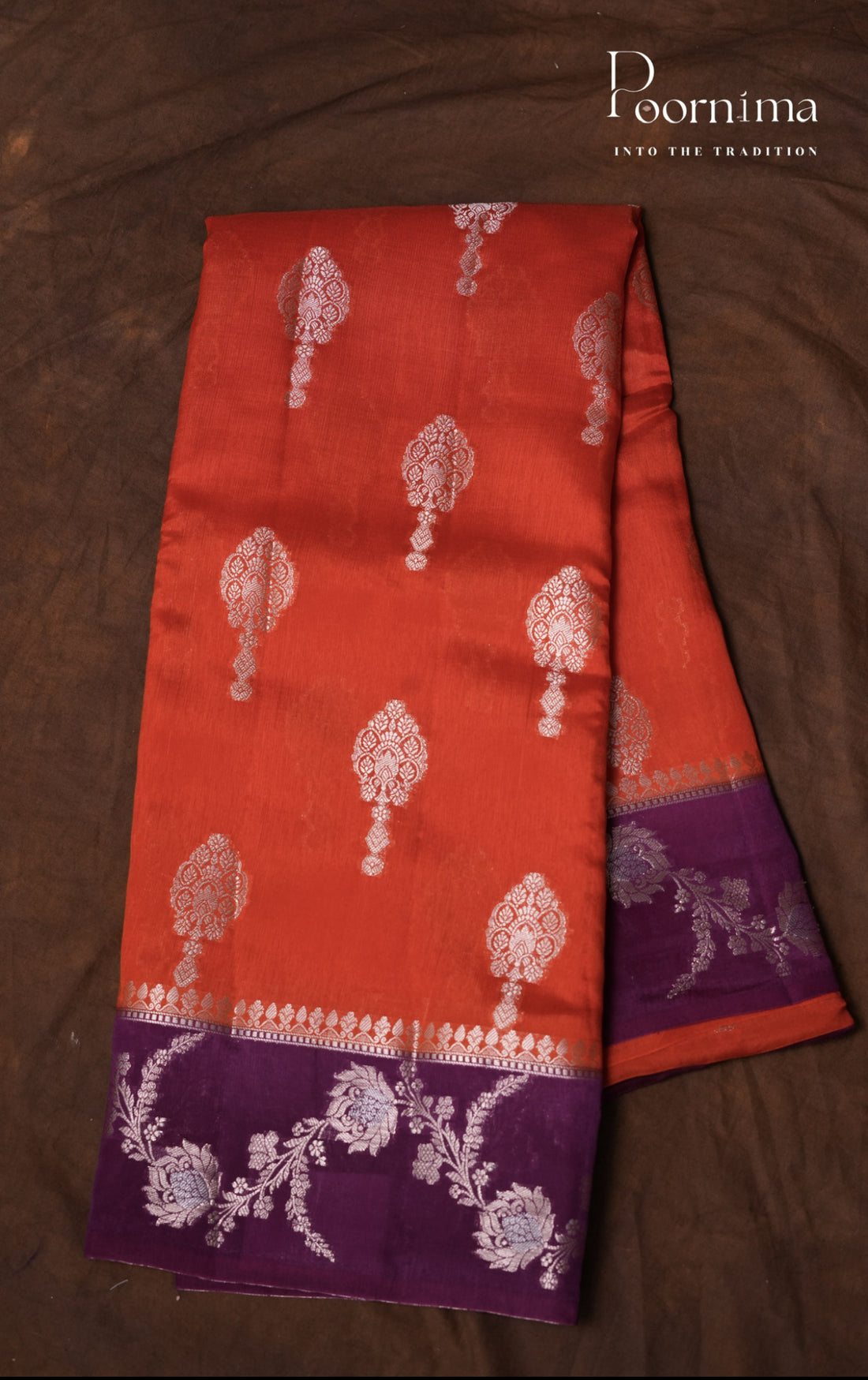 PURE MANGO SILK HANDLOOM SAREE - Orange &amp; Violet