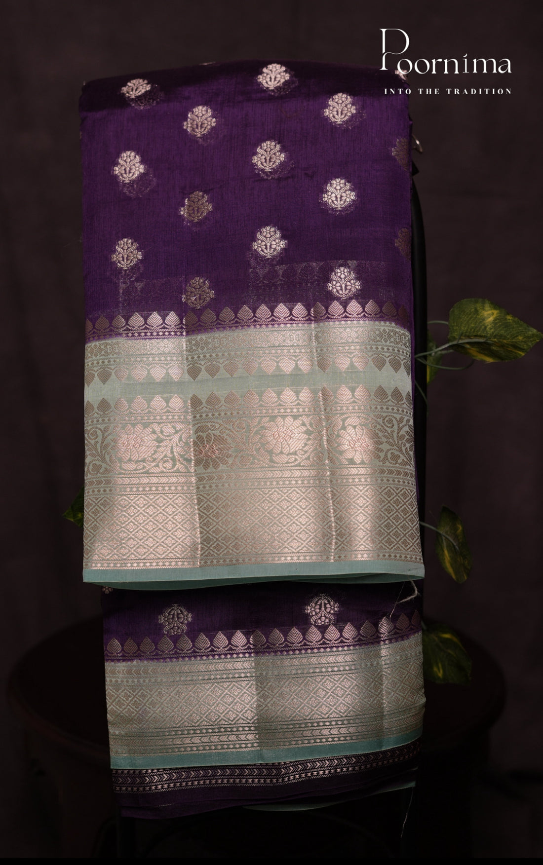 PURE MANGO SILK HANDLOOM SAREE - VIOLET &amp; BLUE