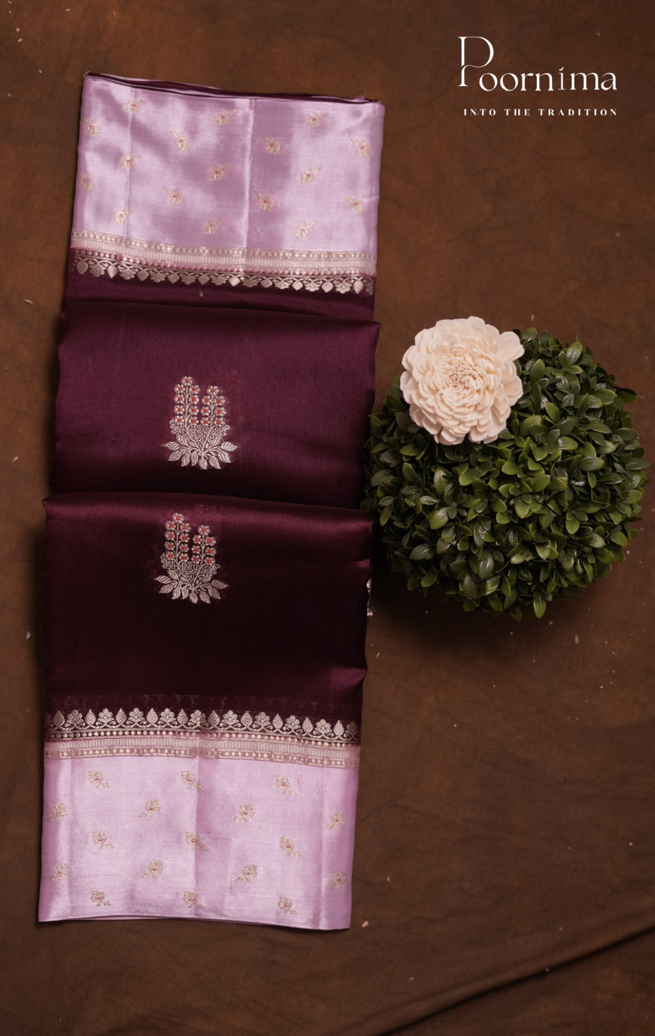PURE MANGO SILK HANDLOOM SAREE - Peach &amp; Violet