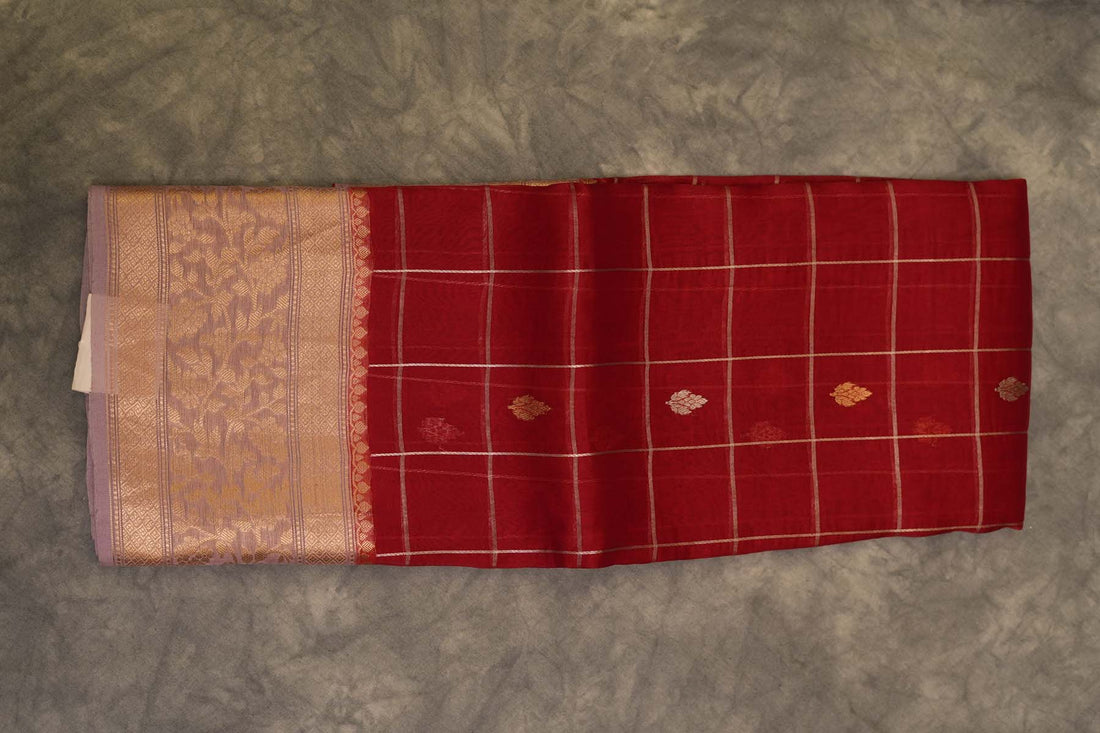ORGANZA KORA SAREE- RED