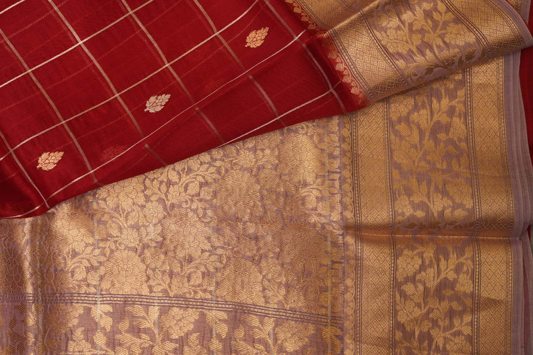 ORGANZA KORA SAREE- RED