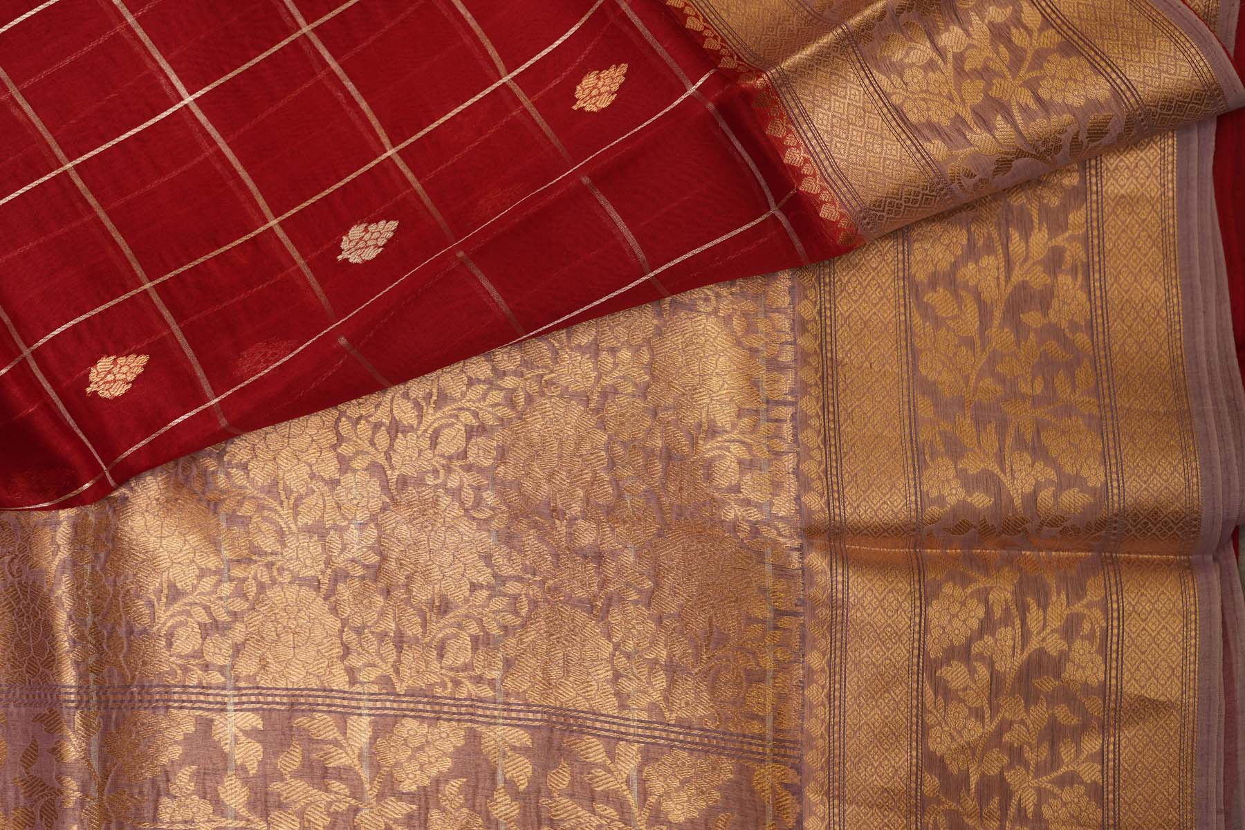 ORGANZA KORA SAREE- RED