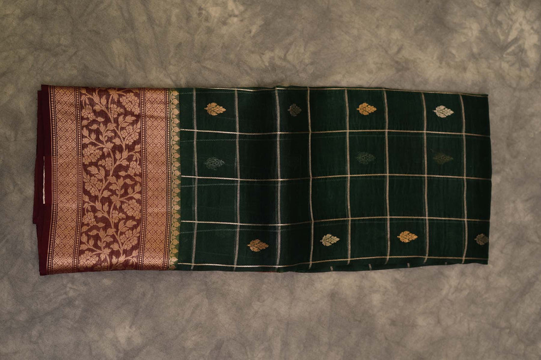 ORGANZA KORA SAREE- GREEN