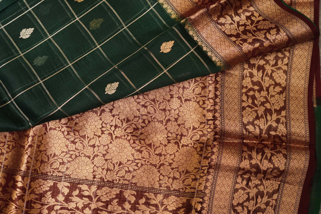 ORGANZA KORA SAREE- GREEN
