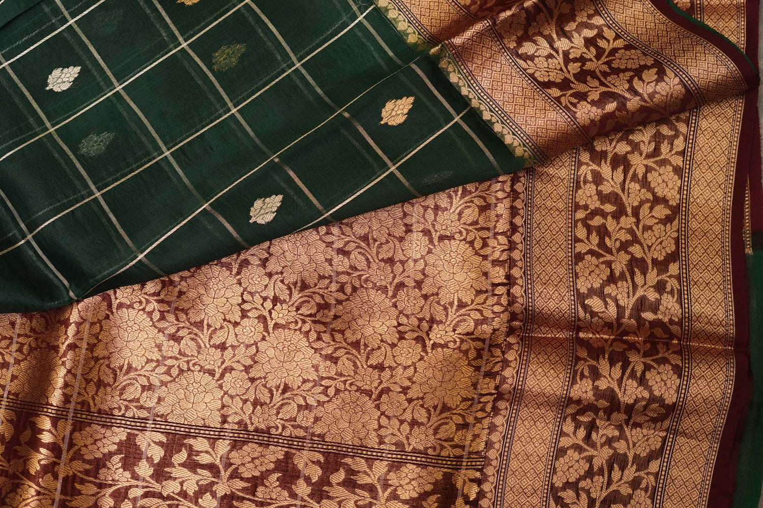 ORGANZA KORA SAREE- GREEN