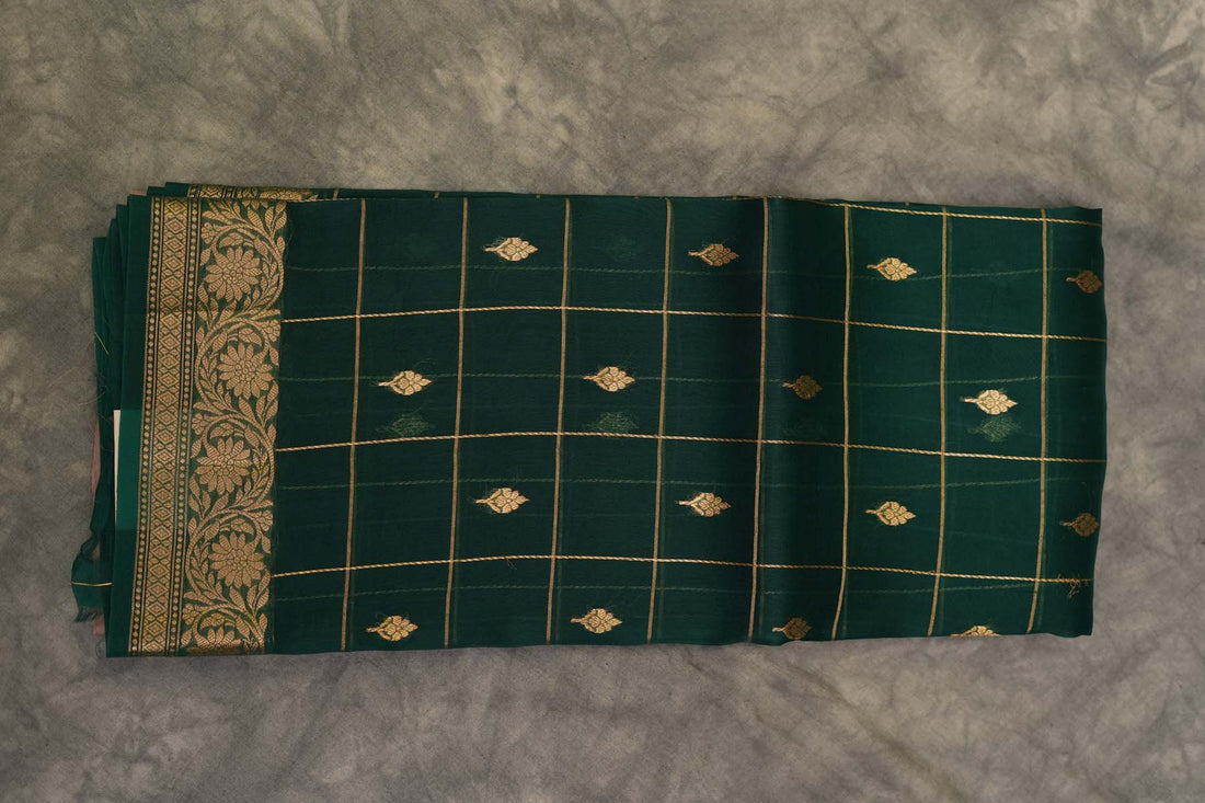 ORGANZA KORA SAREE- GREEN