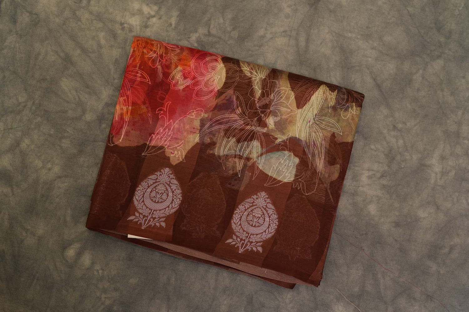 ORGANZA DIGITAL PRINT SAREE- BROWN