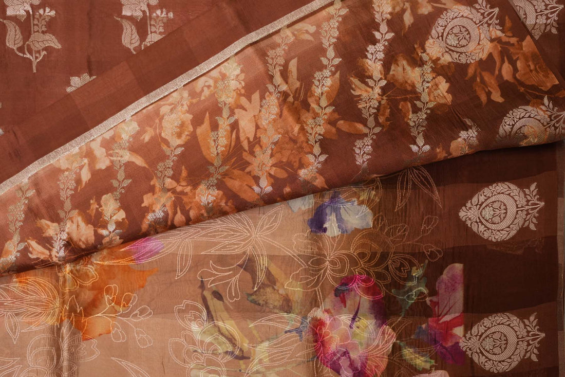 ORGANZA DIGITAL PRINT SAREE- BROWN