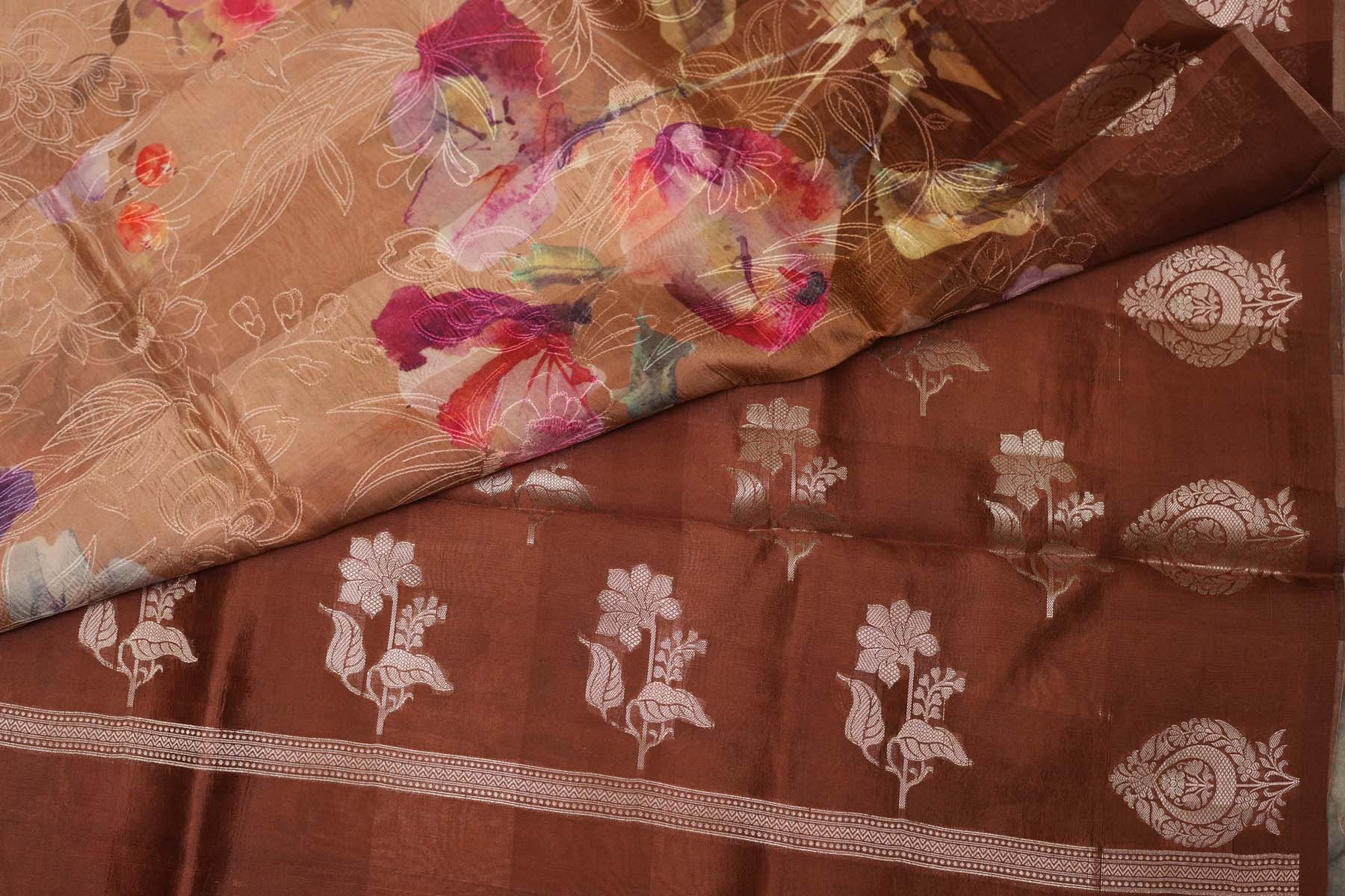 ORGANZA DIGITAL PRINT SAREE- BROWN