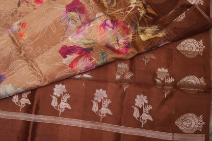 ORGANZA DIGITAL PRINT SAREE- BROWN