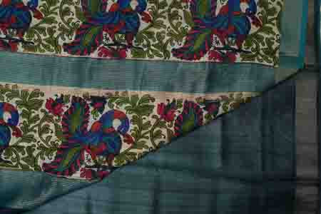 PURE TUSSAR SAREE- TEAL BLUE