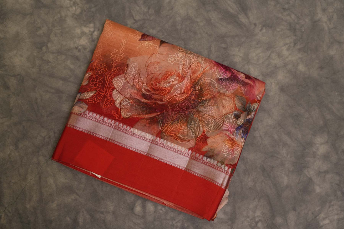 ORGANZA DIGITAL PRINT SAREE-PEACH