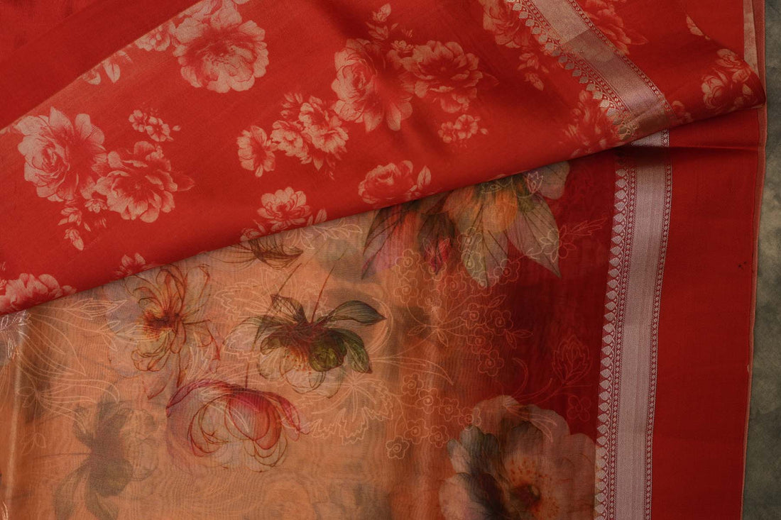 ORGANZA DIGITAL PRINT SAREE-PEACH