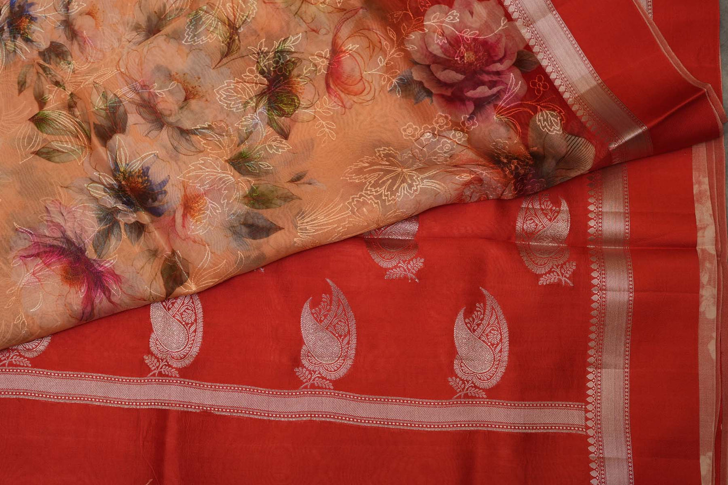 ORGANZA DIGITAL PRINT SAREE-PEACH
