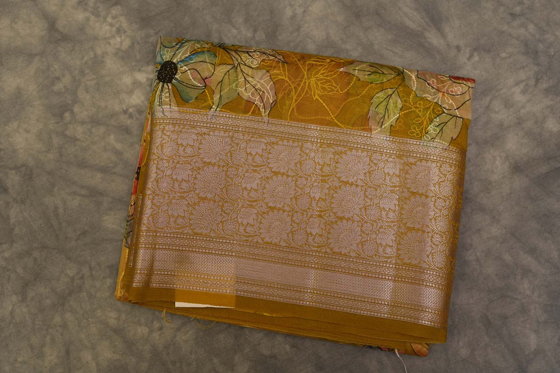 ORGANZA DIGITAL PRINT SAREE- LEMON GREEN
