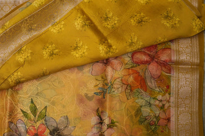 ORGANZA DIGITAL PRINT SAREE- LEMON GREEN