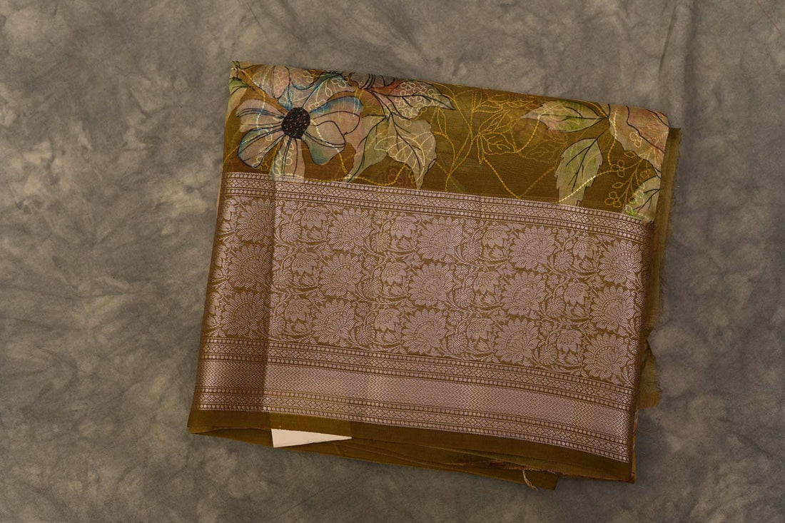 ORGANZA DIGITAL PRINT SAREE- MEHANDI GREEN