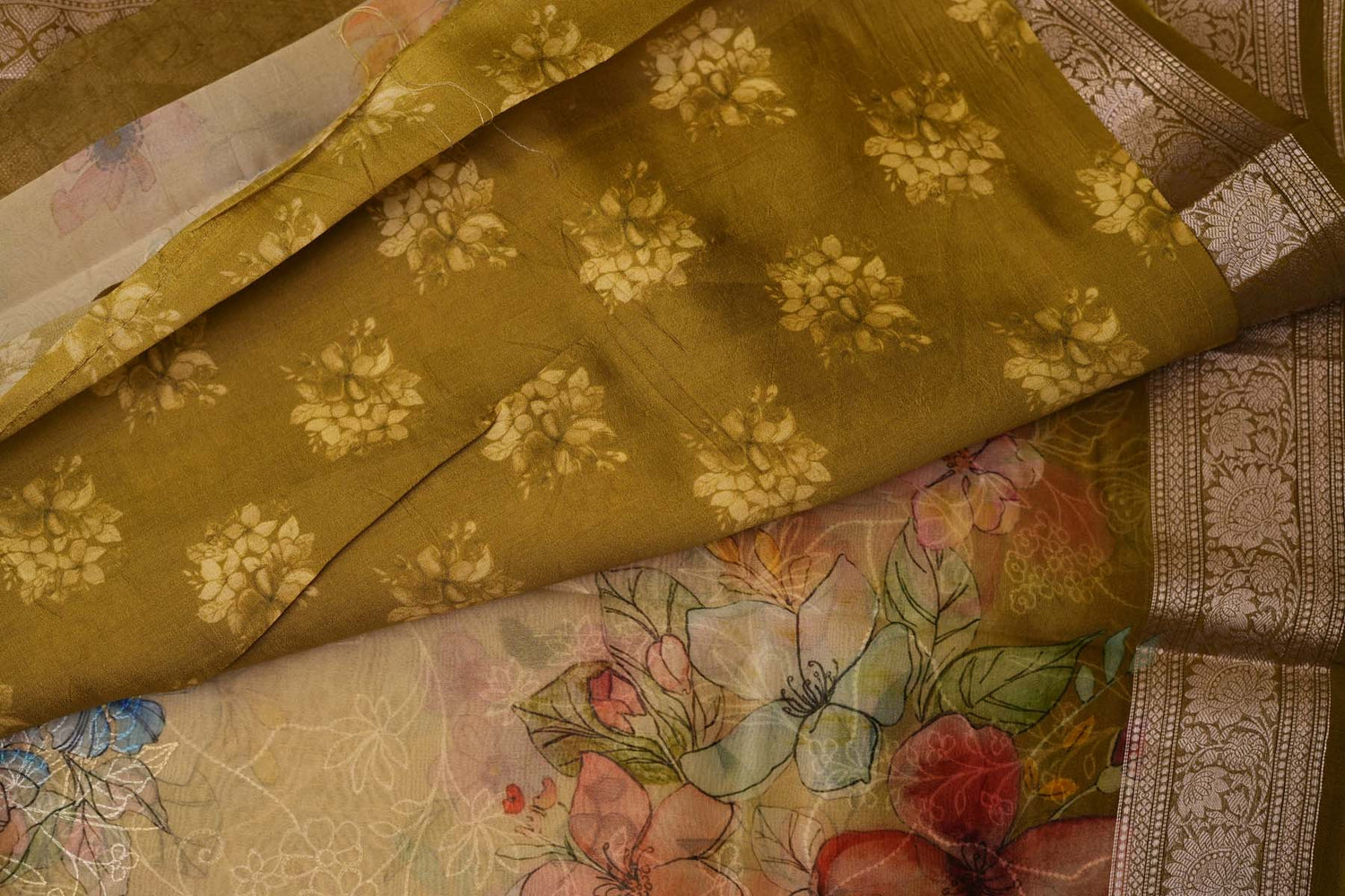 ORGANZA DIGITAL PRINT SAREE- MEHANDI GREEN