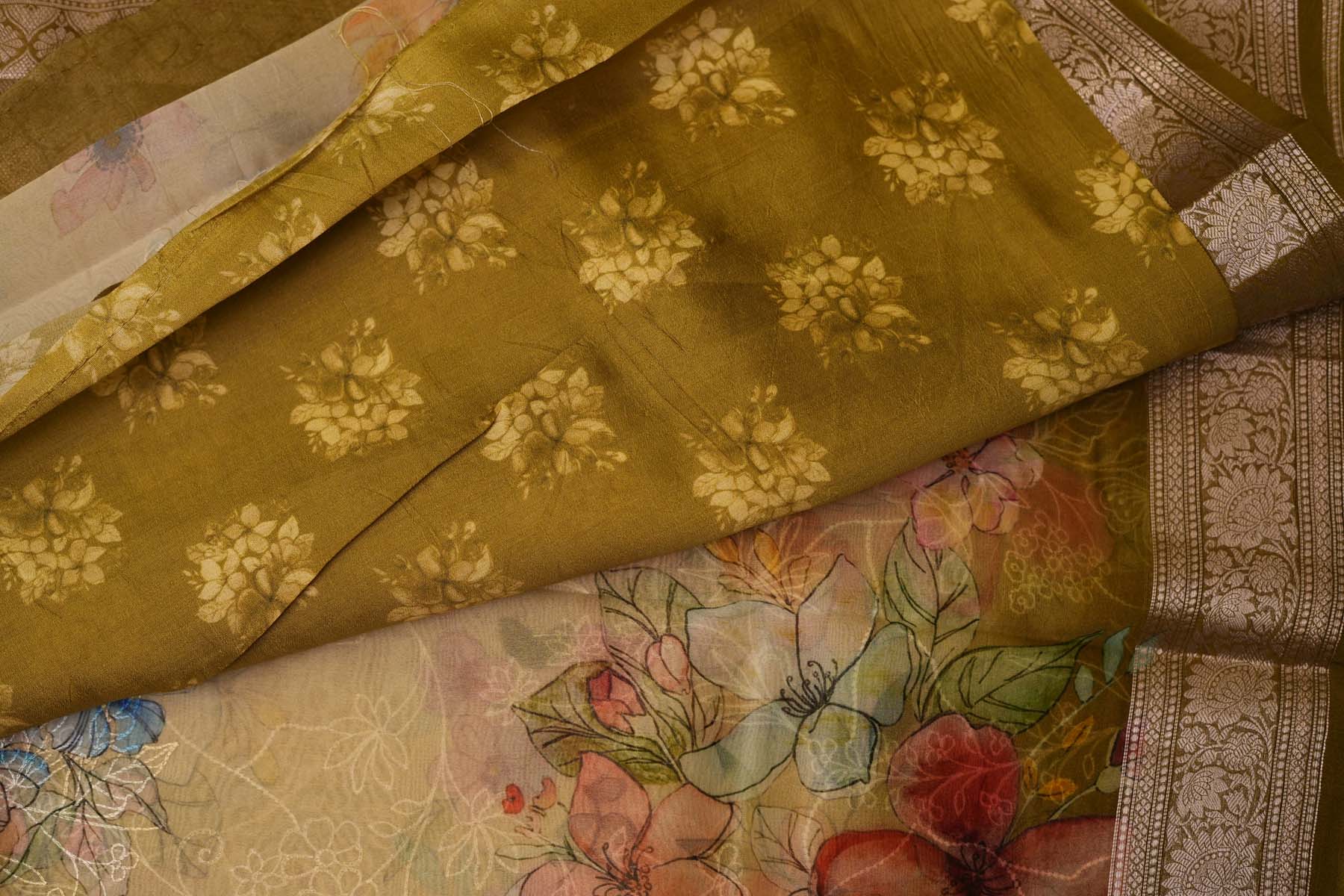 ORGANZA DIGITAL PRINT SAREE- MEHANDI GREEN