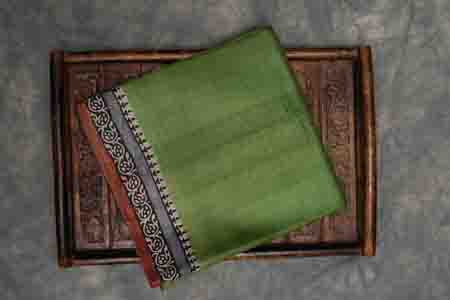 PURE TUSSAR SAREE- PISTA GREEN