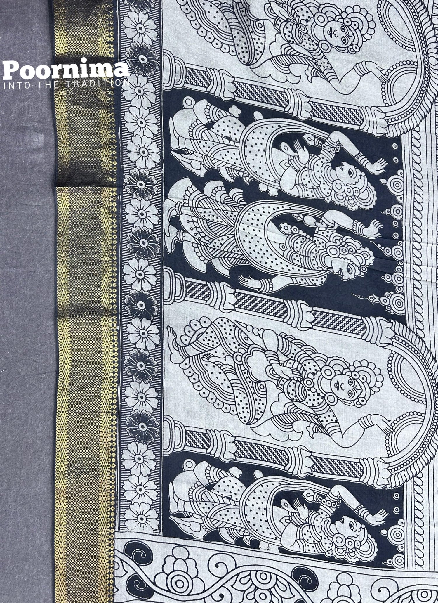 GAJI SILK AND LIGHT GREEN SILVER BODY KALMAKARI PRINTS