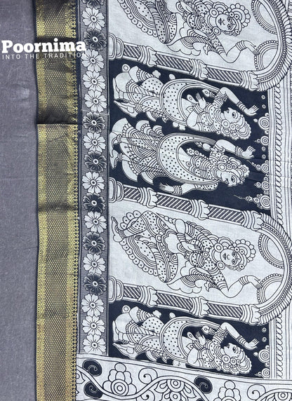 GAJI SILK AND LIGHT GREEN SILVER BODY KALMAKARI PRINTS