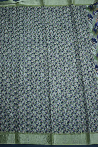 PARROT GREEN- LINEN COTTON FLORAL PRINT SAREE