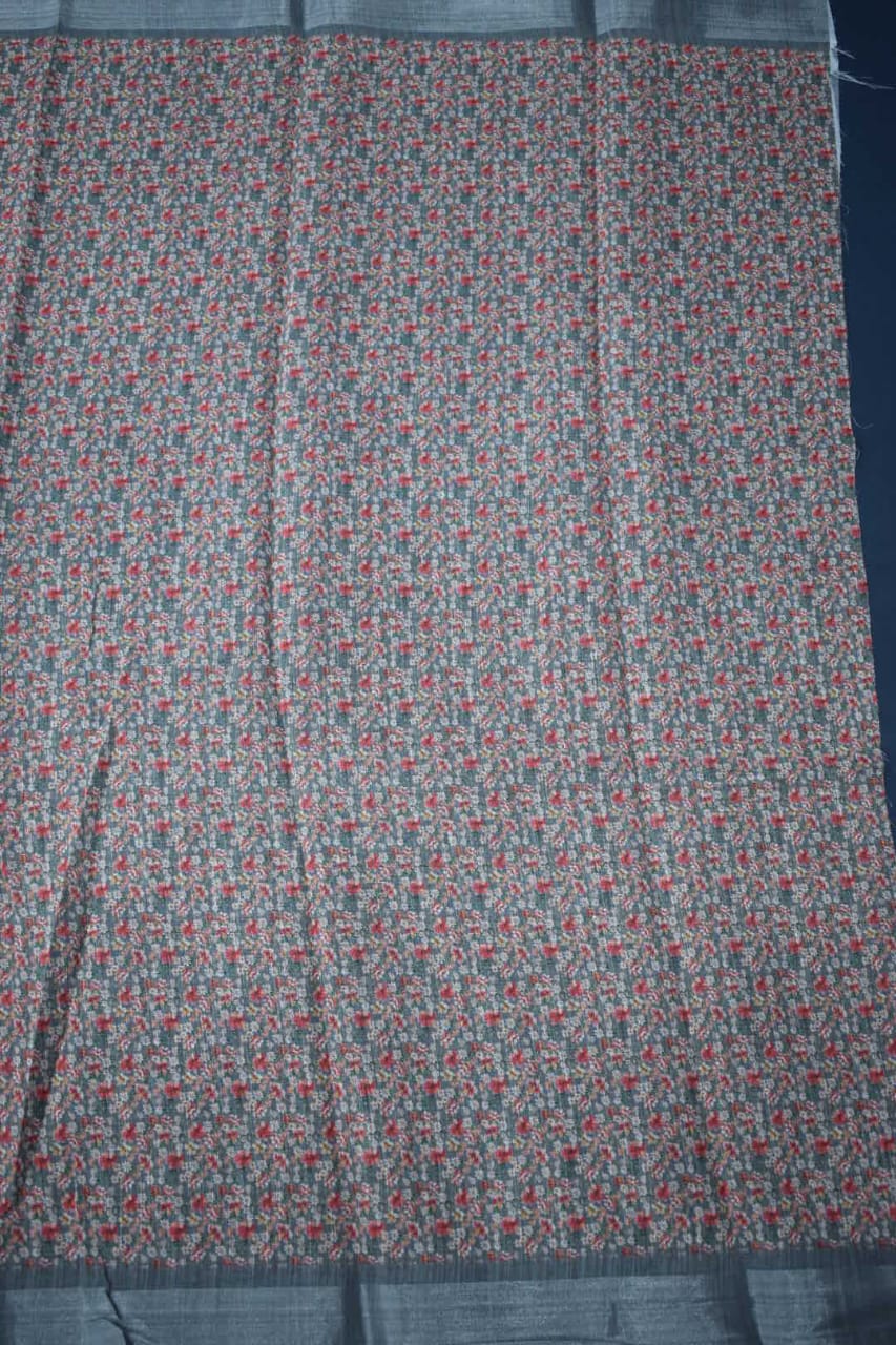 GREY- LINEN COTTON FLORAL PRINT SAREE
