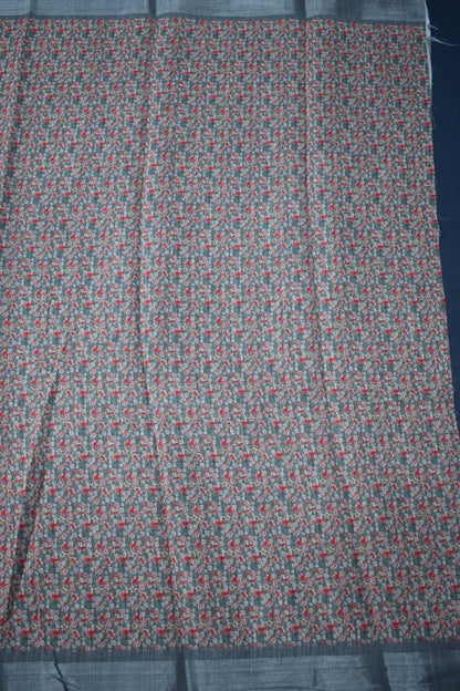 GREY- LINEN COTTON FLORAL PRINT SAREE