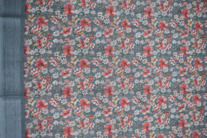 GREY- LINEN COTTON FLORAL PRINT SAREE