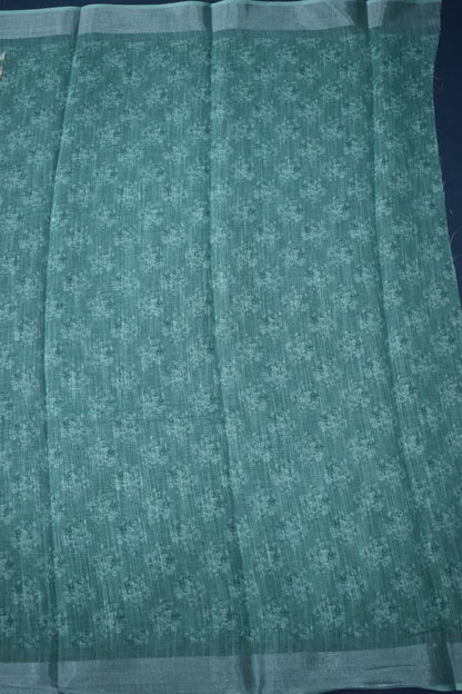 LIGHT GREEN- LINEN COTTON FLORAL PRINT SAREE