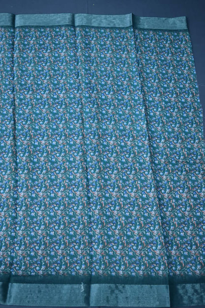 RAMA GREEN- LINEN COTTON FLORAL PRINT SAREE