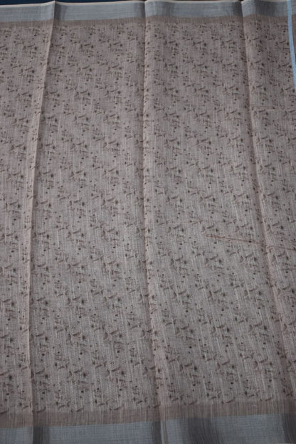 PINK ORANGE- LINEN COTTON FLORAL PRINT SAREE