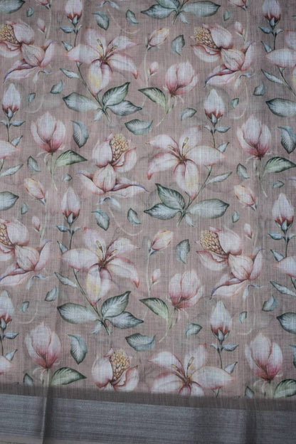 ONION PINK- LINEN COTTON FLORAL PRINT SAREE
