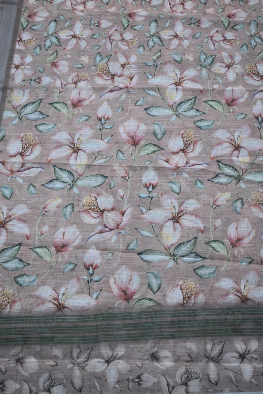 ONION PINK- LINEN COTTON FLORAL PRINT SAREE