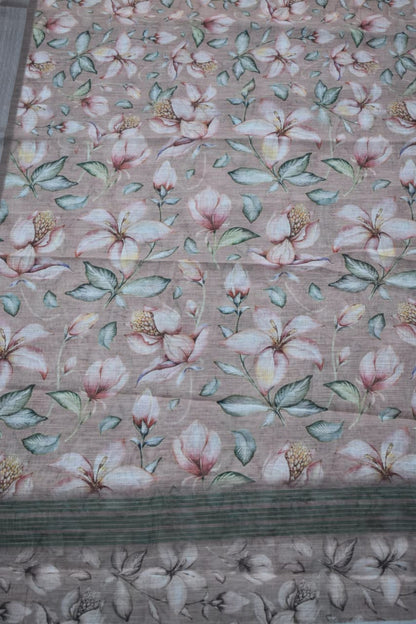 ONION PINK- LINEN COTTON FLORAL PRINT SAREE