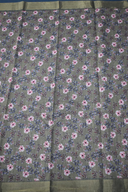 PASTEL GREEN- LINEN COTTON FLORAL PRINT SAREE