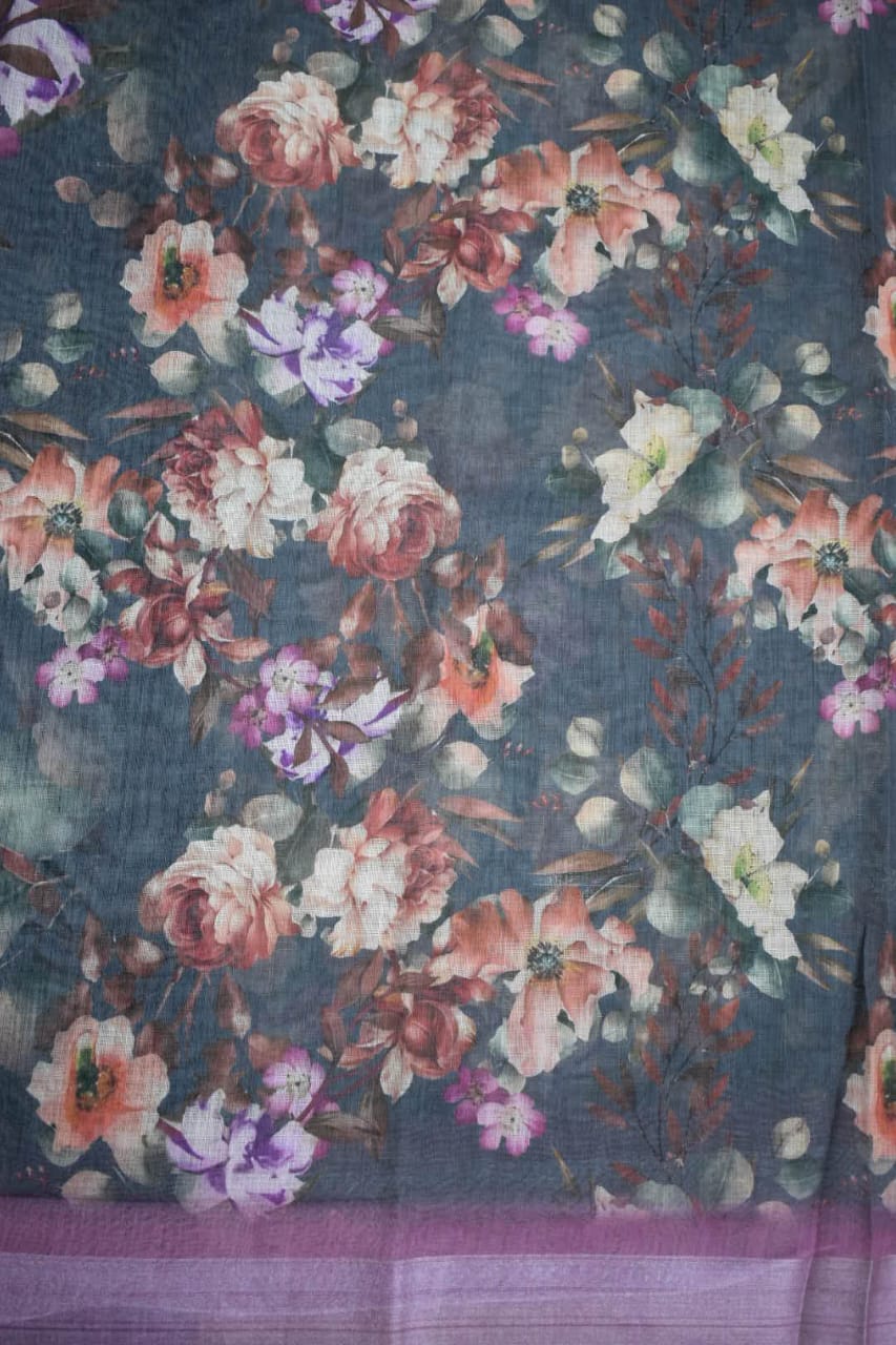 BLACK FOREST- LINEN COTTON FLORAL PRINT SAREE